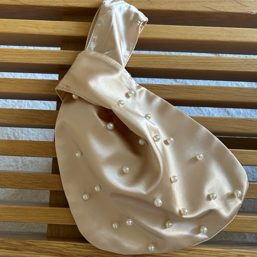 ASOS Pearl-Embellished Satin Bag- Beige